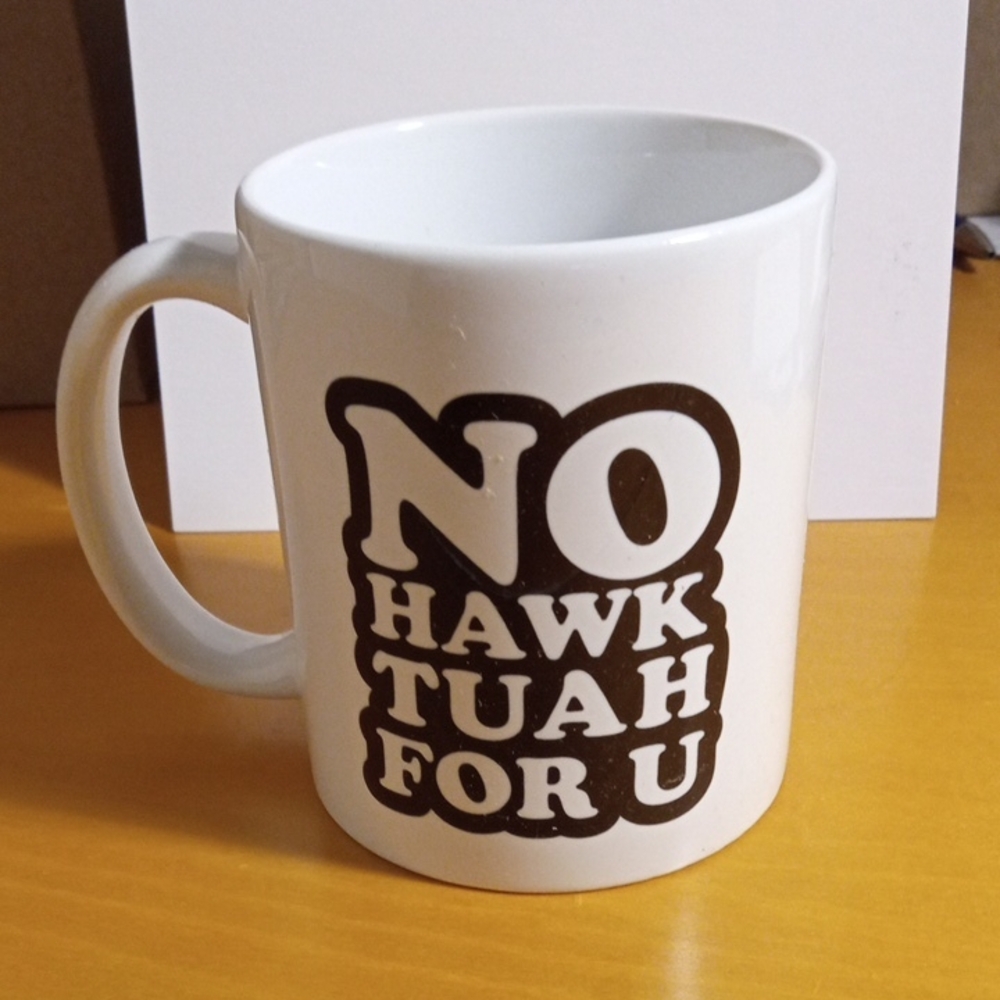 Humorous White Mug with Bold Black Text